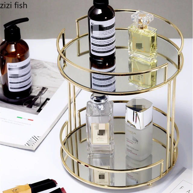 2 Layer Mirror Makeup Organizer Stand