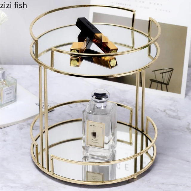 2 Layer Mirror Makeup Organizer Stand