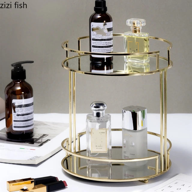 2 Layer Mirror Makeup Organizer Stand