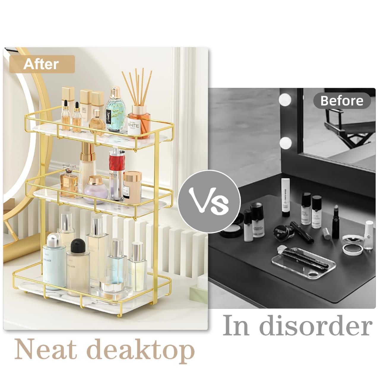 3 Layers Luxury Design Free Standing Shelf Makeup Organizer.